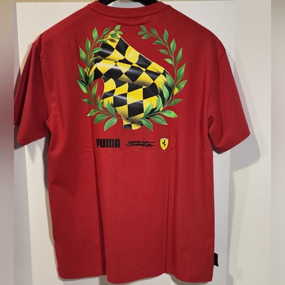 Puma Ferrari x Joshua Vides Graphic Cotton Crew Neck Short Sleeve TShirt Red szL - Picture 8 of 15